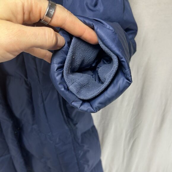 Eddie Bauer Long Jacket Womens PM Blue Down Puffer Parka Coat Faux Fur Hood - Picture 4 of 11